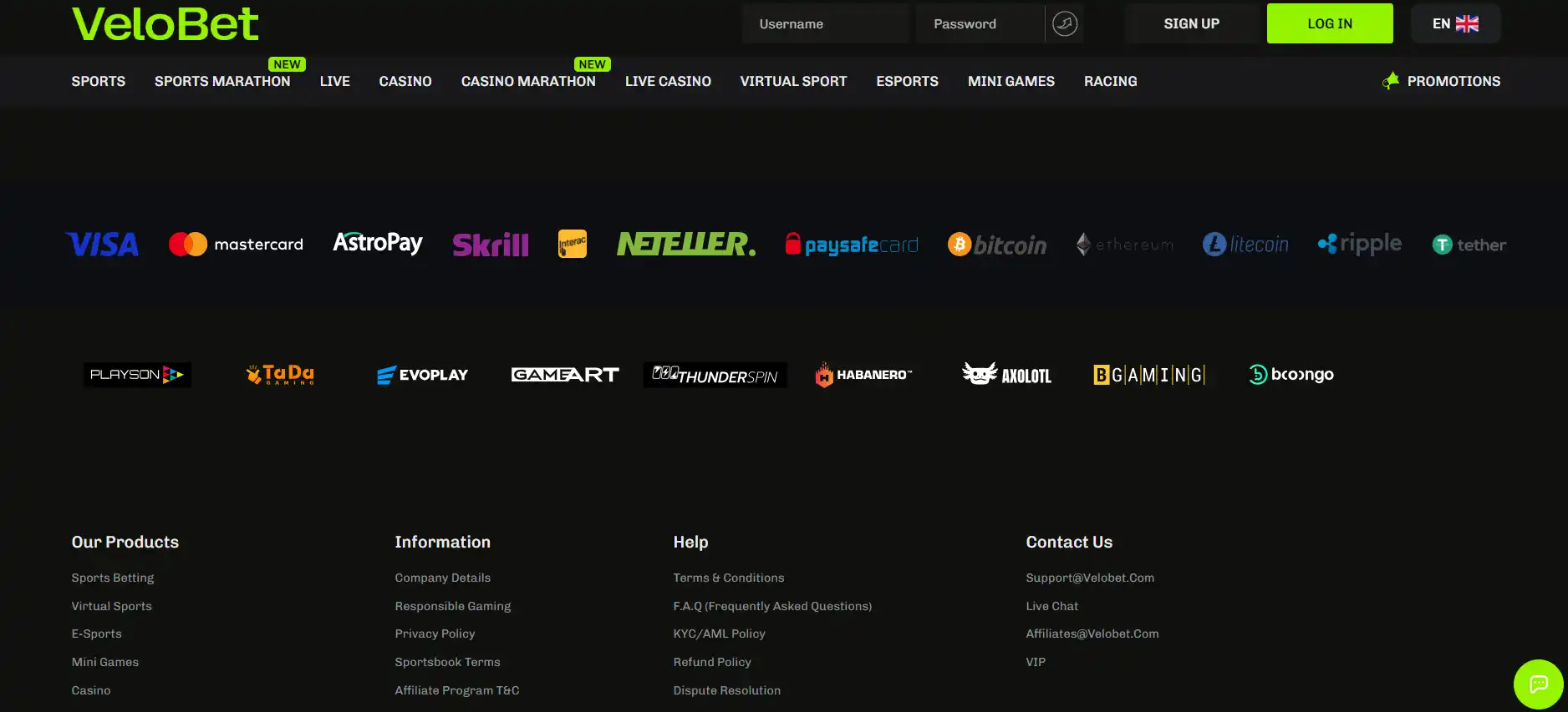 Velobet cashier showing payment methods and currency options